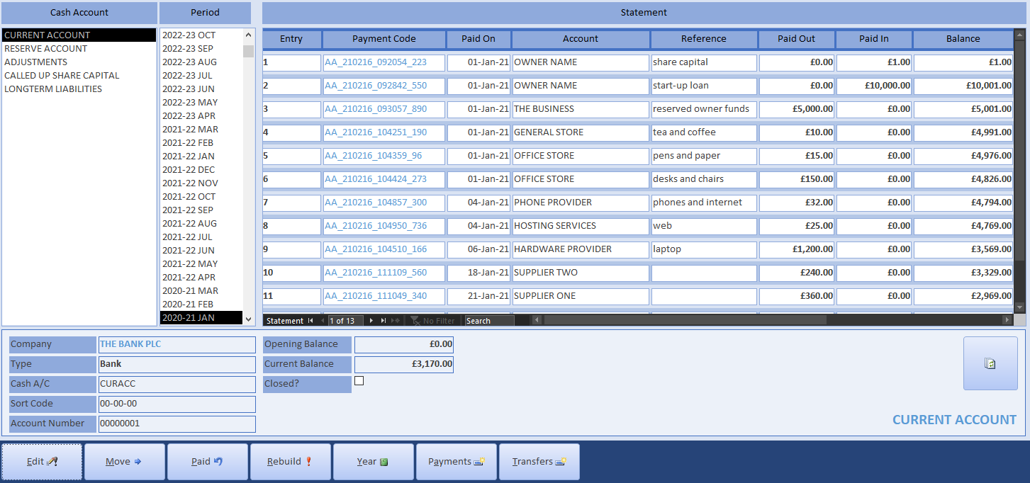 Cash Account Statements