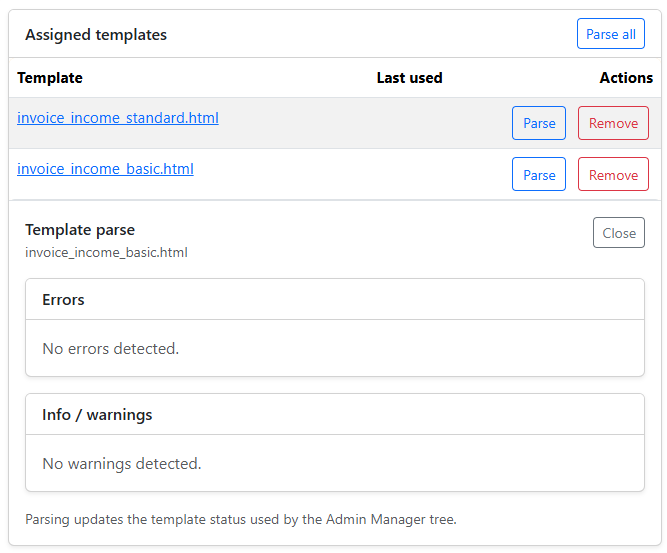 Parsing templates to validate output