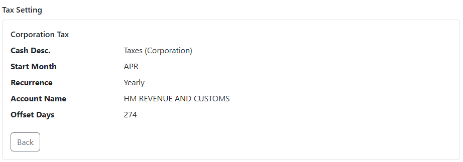 Tax Settings details page