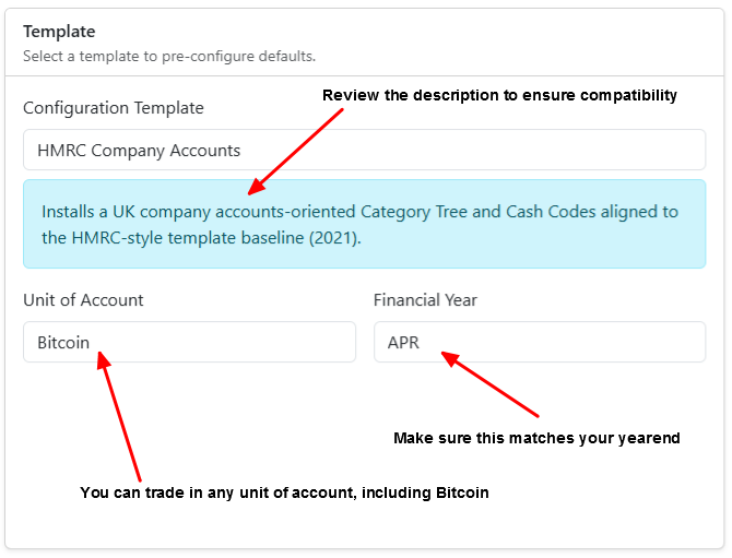 Business Template and Unit of Account