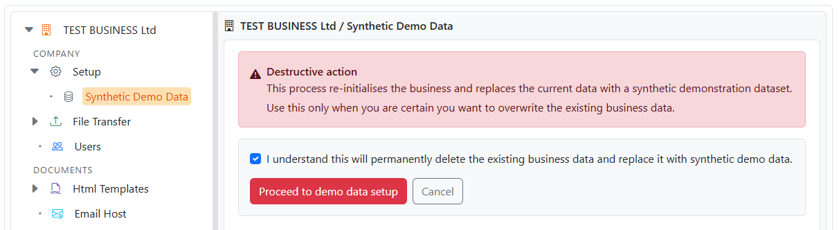 Synthetic dataset destructive action warning