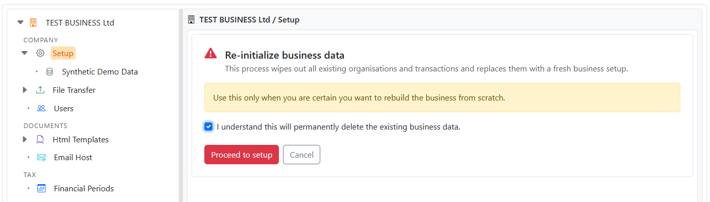 Business Initialisation Warning