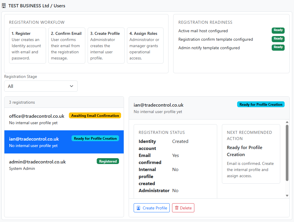 User maintenance module