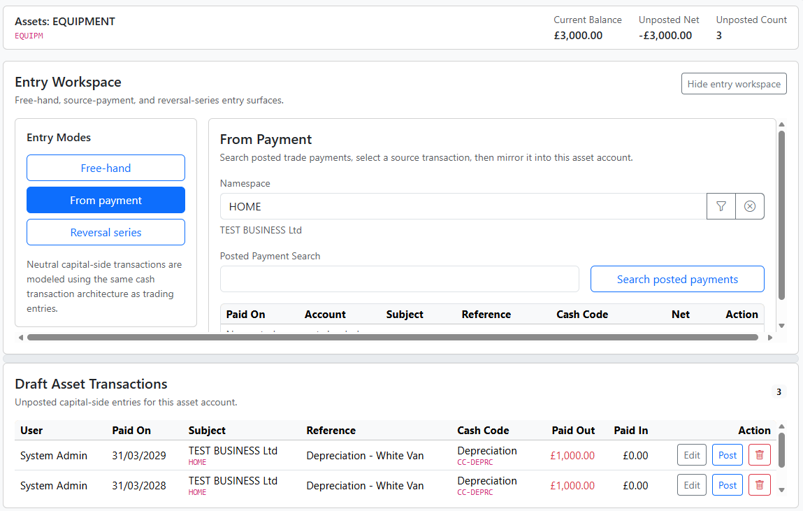 Cash Manager assets workspace