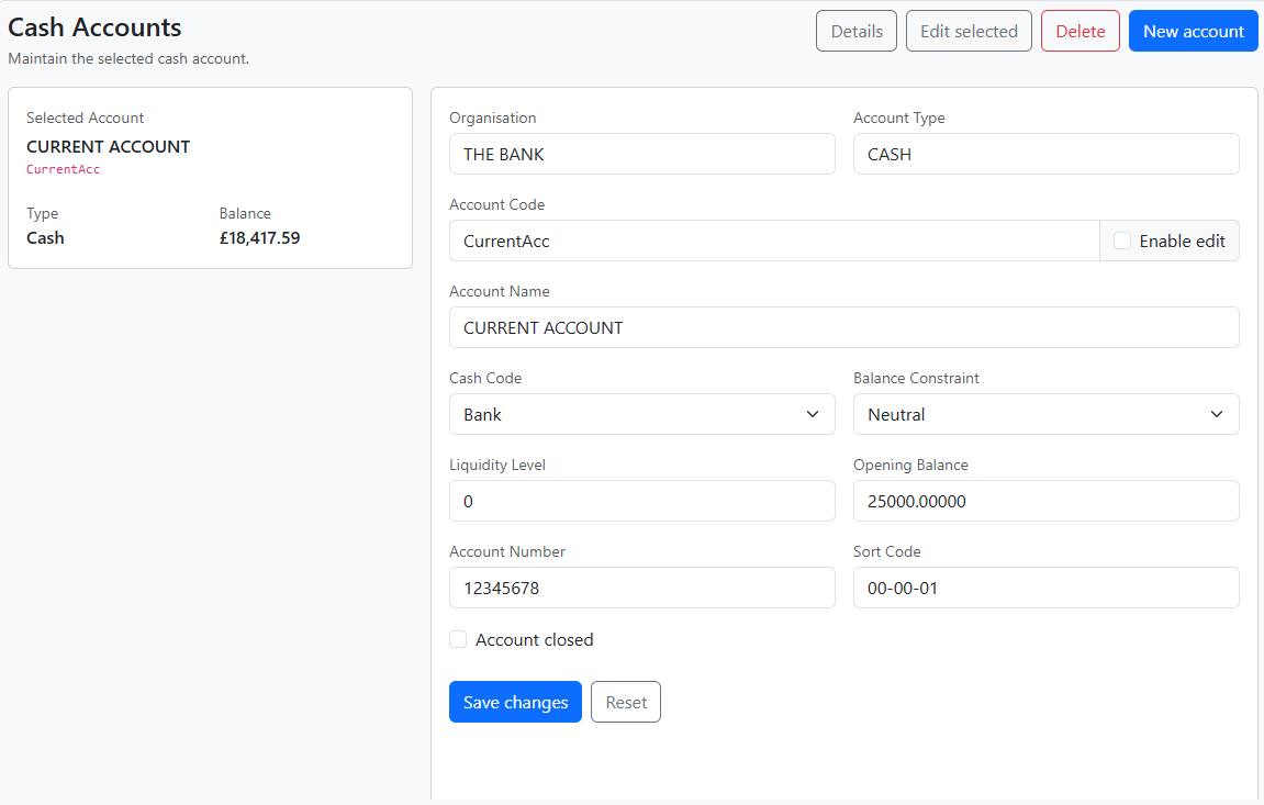 Cash Manager cash accounts workspace