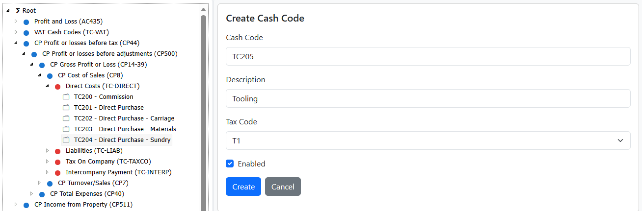 Add a new Cash Code