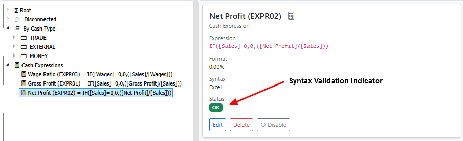 Cash Expression Details