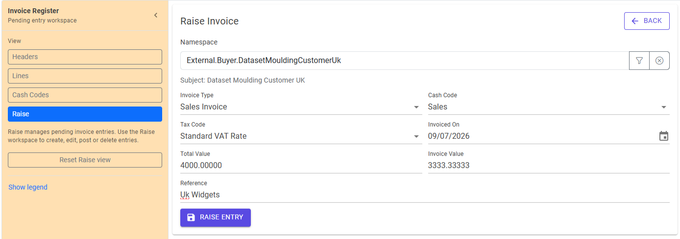Invoice Register raise workspace on desktop