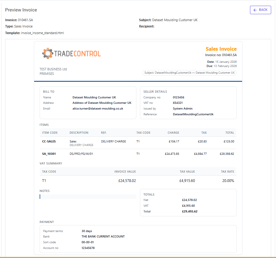 Invoice document preview