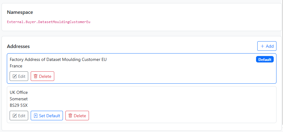 Subject details showing the address list and default address indicator