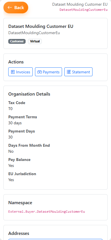 Subject Browser mobile details view with the selected Subject and back button