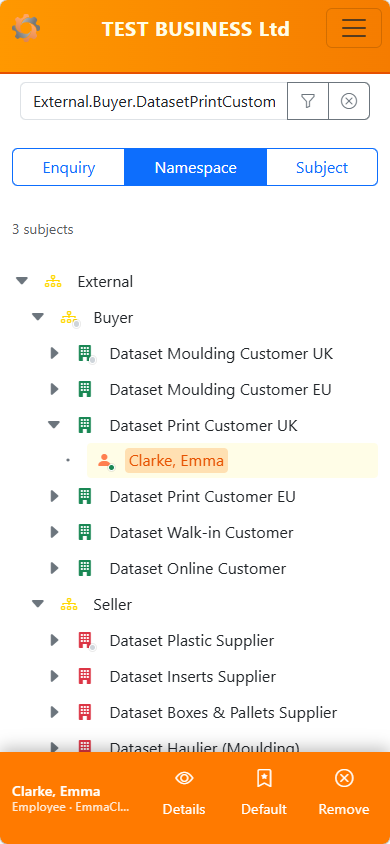 Subject Browser mobile view showing the tree and bottom action bar