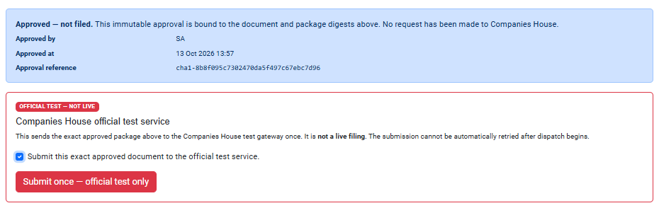 The state immediately after approval and before submission.