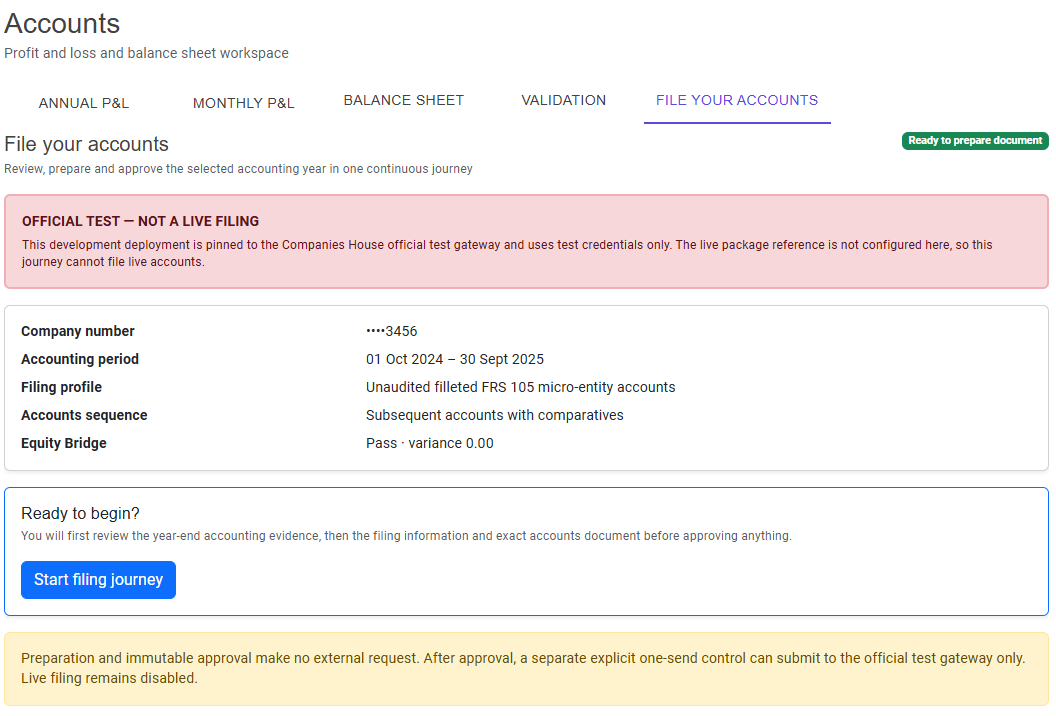 File Your Accounts overview before the journey starts.
