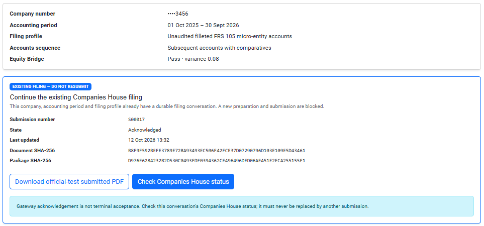 Existing filing before a terminal decision, or after an enquiry returns Pending.